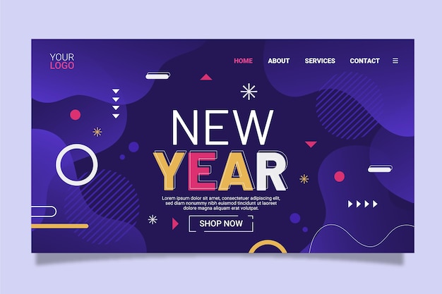 Flat new year landing page template