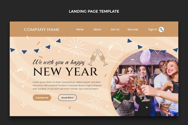 Flat new year landing page template