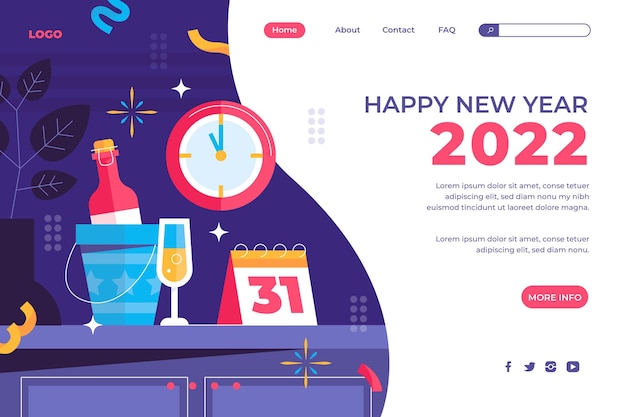 Flat new year landing page template