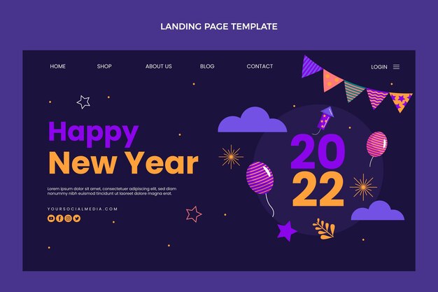 Flat new year landing page template