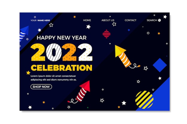 Flat new year landing page template