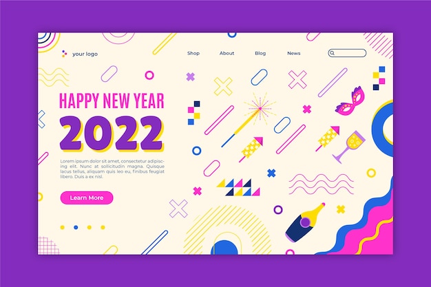 Flat new year landing page template