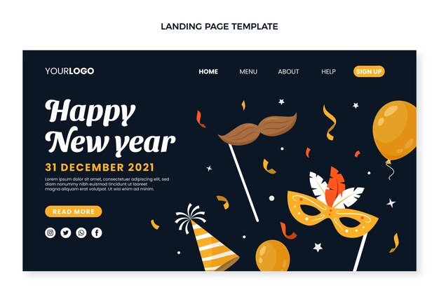 Flat new year landing page template