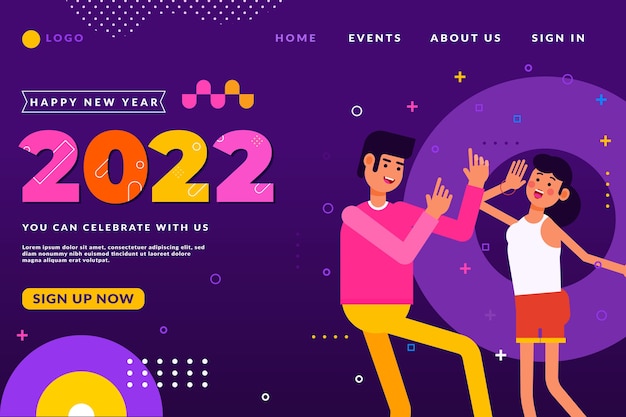 Flat new year landing page template