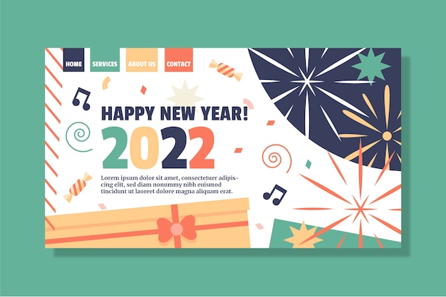 Flat new year landing page template