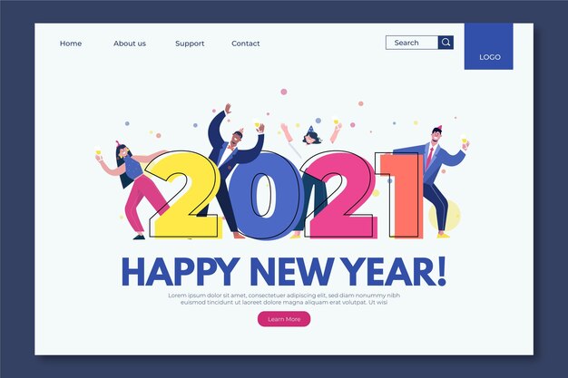 Flat new year landing page