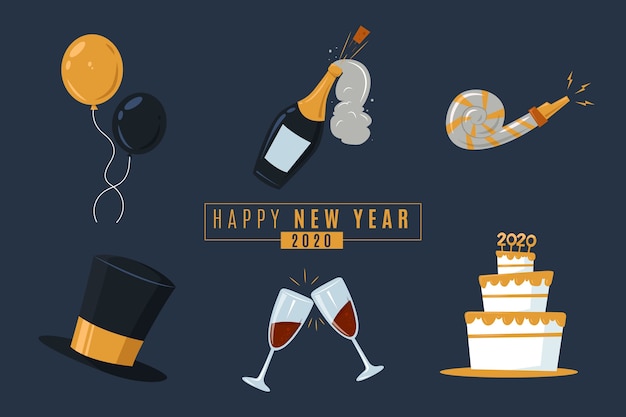 Free Vector flat new year party element collection on dark background