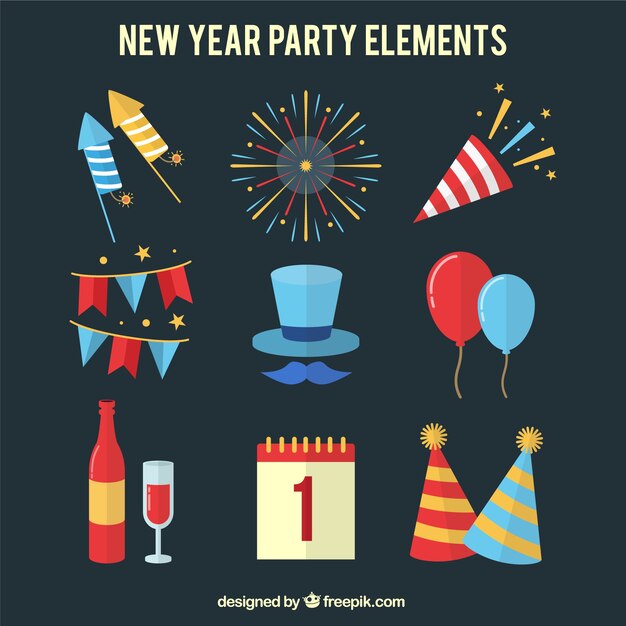 Flat new year party element collection