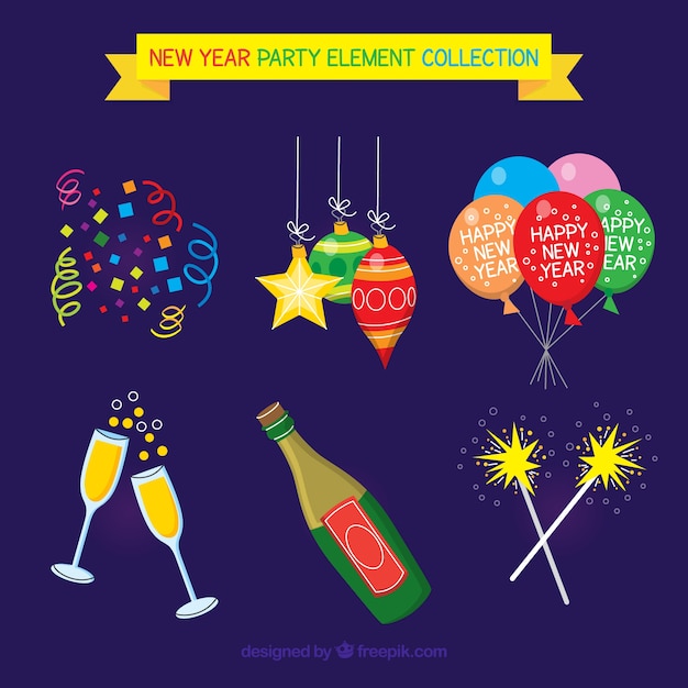 Flat new year party element collection