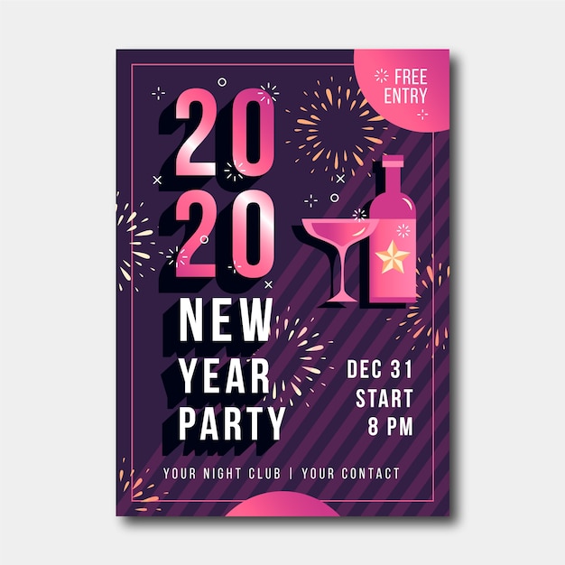 Free Vector flat new year party flyer template