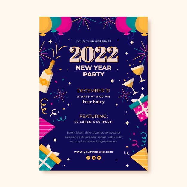 Flat new year party flyer template