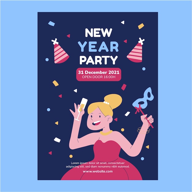 Flat new year party flyer template