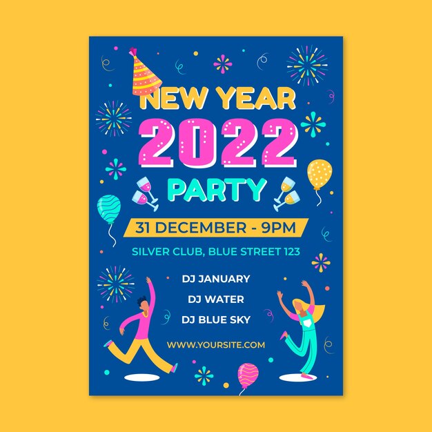 Flat new year party flyer template