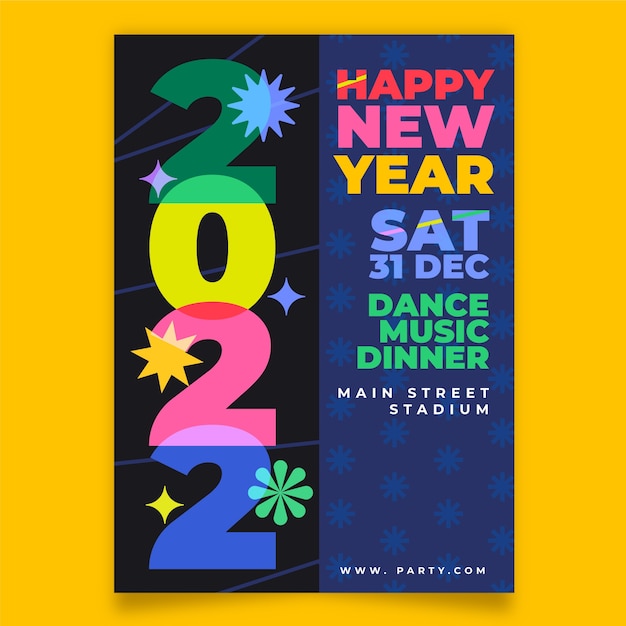 Flat new year party flyer template