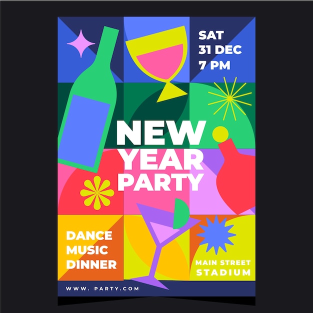 Flat new year party flyer template