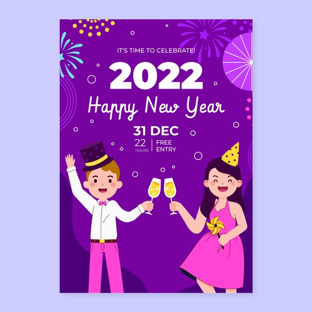 Flat new year party flyer template