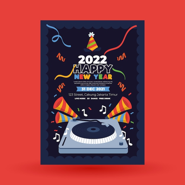 Flat new year party flyer template