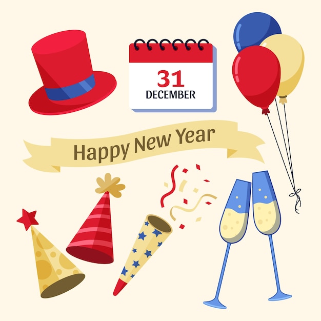 Free Vector flat new year's eve elements collection