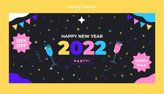 Flat new year sale banner