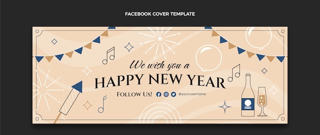 Flat new year social media cover template