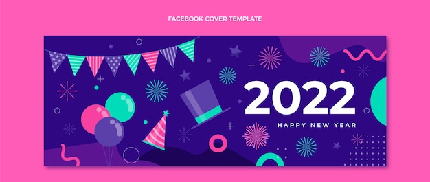 Flat new year social media cover template