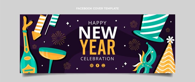 Flat new year social media cover template