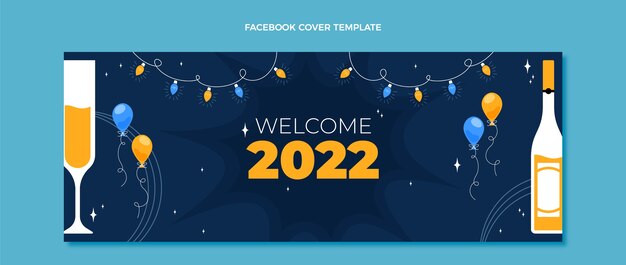 Flat new year social media cover template