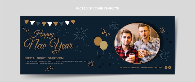 Flat new year social media cover template