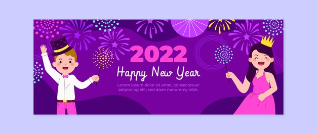 Flat new year social media cover template