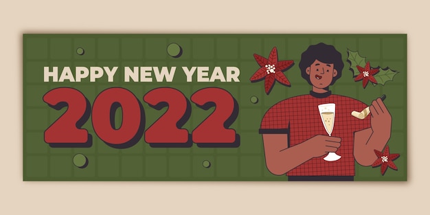 Flat new year social media cover template