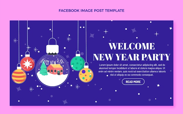 Flat new year social media post template