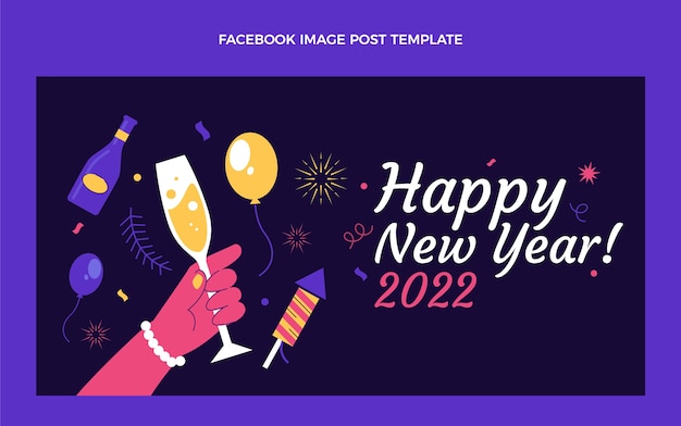 Flat new year social media post template