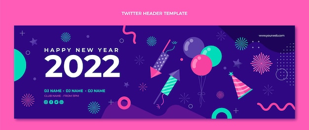 Flat new year twitter cover template