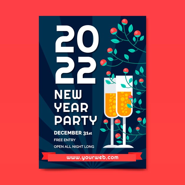 Flat new year vertical party flyer template