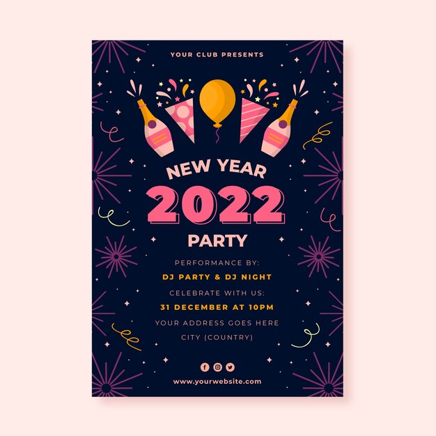 Flat new year vertical party flyer template