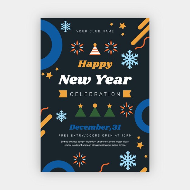 Flat new year vertical poster template