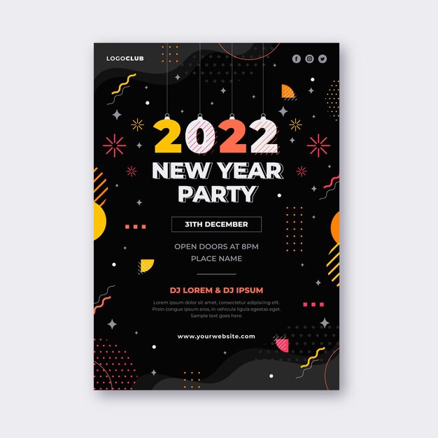 Flat new year vertical poster template