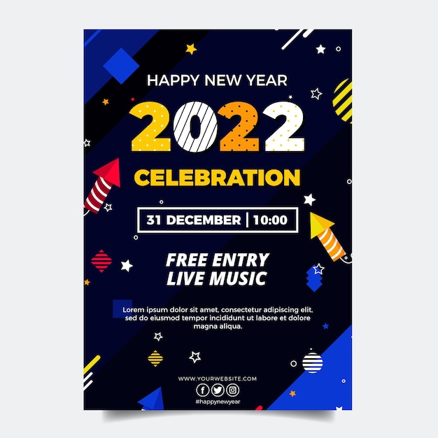 Flat new year vertical poster template