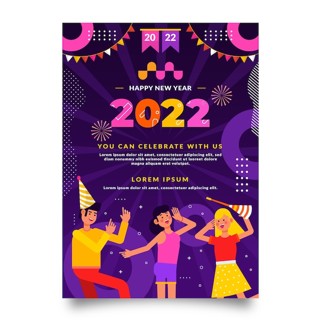 Flat new year vertical poster template