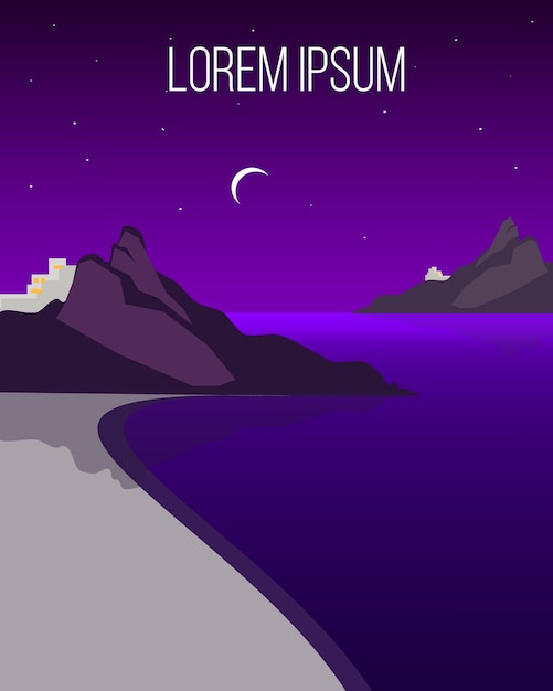 Free Vector flat night coast landscape template