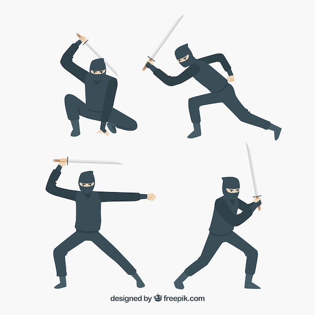 Free Vector flat ninja character collection in different poses