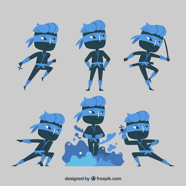 Free Vector flat ninja character collection in different poses