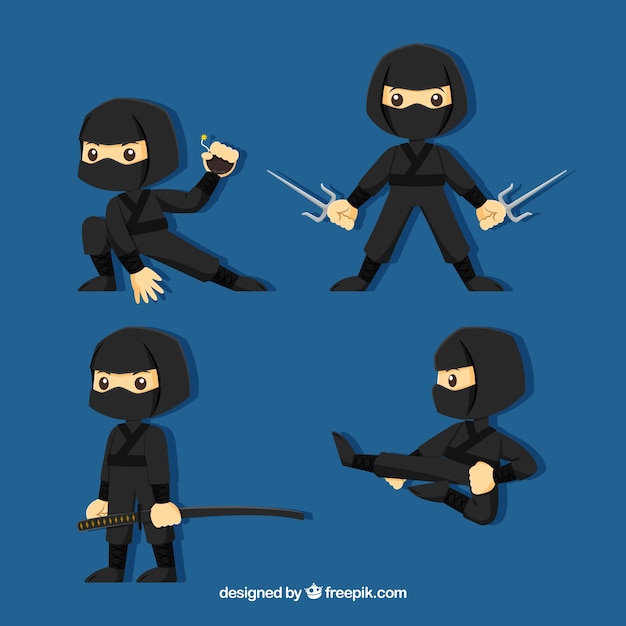 Free Vector flat ninja character in different poses