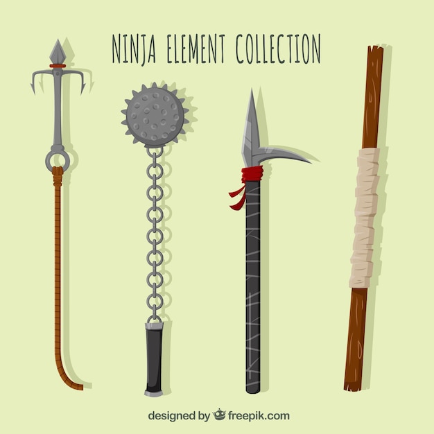 Free Vector flat ninja element collection of four