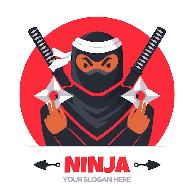 Free vector flat ninja logo template