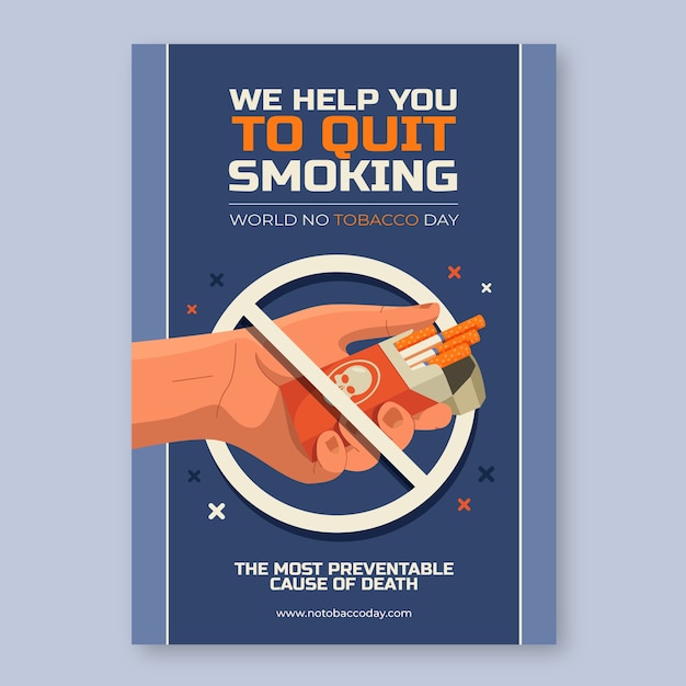 Flat no tobacco day vertical poster template