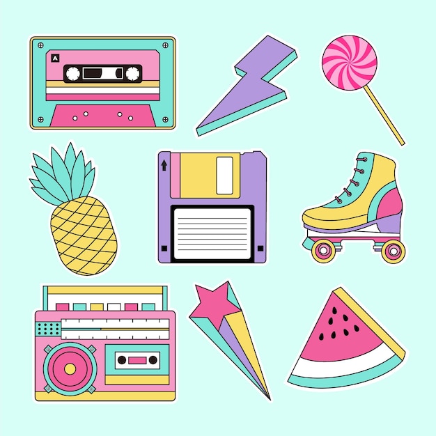 Free Vector flat nostalgic 90's badge collection