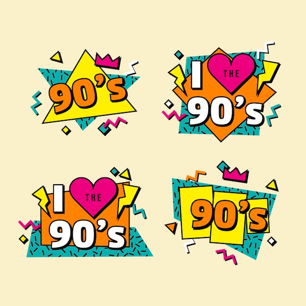 Free vector flat nostalgic 90's badge collection