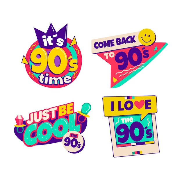 Free vector flat nostalgic 90's badges set