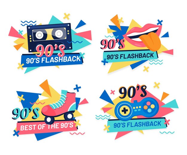 Flat nostalgic 90's badges